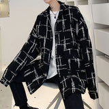 Men Casual Loose Black Plaid Contrast Color Shirt