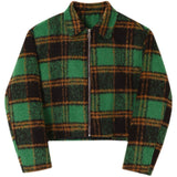 Men's Winter Green Plaid Jacket Short Single-breasted Coat