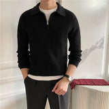 Men's Casual Half Zipper Lapel POLO Long Sleeve Knitwear