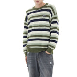 Casual Crew Neck Striped Long Sleeves Knitted Sweater