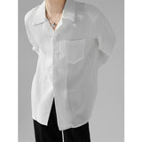 Men's Solid Color Cuban Collar Loose Versatile Long Sleeve Shirt