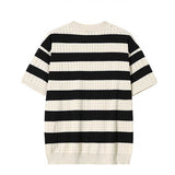 Round Neck Loose Striped Half-sleeve Knitted T-shirt