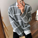 Men's Casual Plaid Oversized Knit Pullover