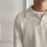 Men's Casual Half Zipper Lapel POLO Long Sleeve Knitwear