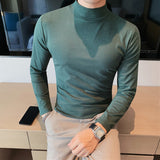 Men's Slim Fit Long Sleeve Shiny Turtleneck T-Shirt