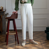 Men's Japanese Casual High Waisted Straight Pants Slim Fit Dress Pants