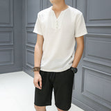 Men's Summer Casual Solid Color Short Sleeve T-shirt And Shorts Suit