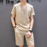 Men's Summer Casual Solid Color Short Sleeve T-shirt And Shorts Suit