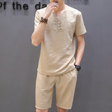 Men's Summer Casual Solid Color Short Sleeve T-shirt And Shorts Suit