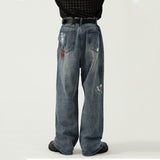 Men's Casual Ripped Irregular Graffiti Wide Leg Jeans