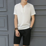 Men's Summer Casual Solid Color Short Sleeve T-shirt And Shorts Suit