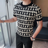 Check Jacquard Slim Fit Crew Neck Sweater