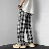 Vintage Black and White Plaid Casual Pants