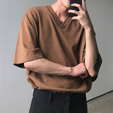 Solid Color Loose V-Neck Short Sleeve T-Shirt