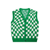 Checkerboard V-Neck Knit Vest