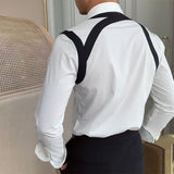 Men Business Casual Contrasting Color Suspenders Long Sleeve Shirts