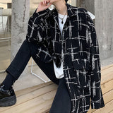 Men Casual Loose Black Plaid Contrast Color Shirt