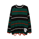 American Retro Striped Ripped Sweater