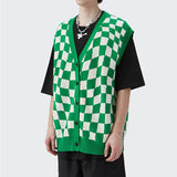 Checkerboard V-Neck Knit Vest