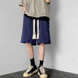 Men Summer American Solid Color Drawstring Elastic Waist Sports Shorts