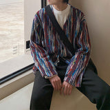 Couple Retro Mixed Color Weaving Thin Section Knit Cardigan