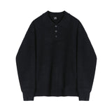 Solid Polo Long Sleeve Knit Sweater