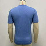 Men Summer Casual Blue Crew Neck Knit Short Sleeve T-Shirts