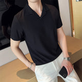 Men's Summer V-neck Business Slim Polo T-shirt