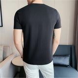 Men's Slim Fit V-Neck Striped Short Sleeve T-Shirt