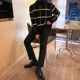 Casual Plaid Lapel Knit Long Sleeve Polo Shirt