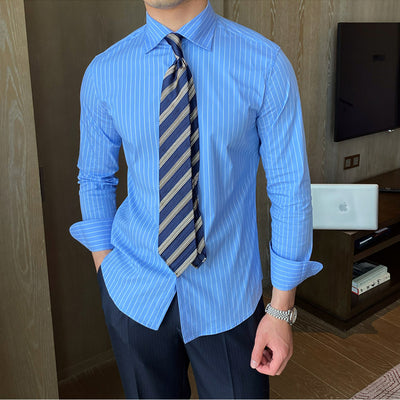 Men's Casual Slim Fit Long Sleeve Striped Shirt