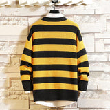 Men's Simple Round Neck Striped Pullover Sweater