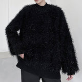 Loose Stand Collar Fur Fringed Knitted Sweater