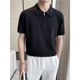 Men's Striped Lapel Polo Knitted Bottoming Shirt