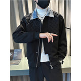 Men's Casual Woven Panel Denim Lapel Jacket