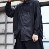 Men's Japanese Dark Bottom Drawstring Long Sleeve Shirt