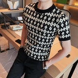 Check Jacquard Slim Fit Crew Neck Sweater