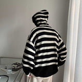 Casual Loose Striped Color Block Knit Hooded Sweater