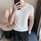 Men's Slim Fit V-Neck Striped Short Sleeve T-Shirt