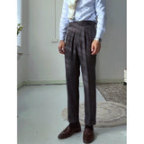 Men Vintage Business Casual Naples High Waist Straight Trousers