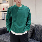 Men's Green Round Neck Long Sleeves Corduroy Sweatshirt