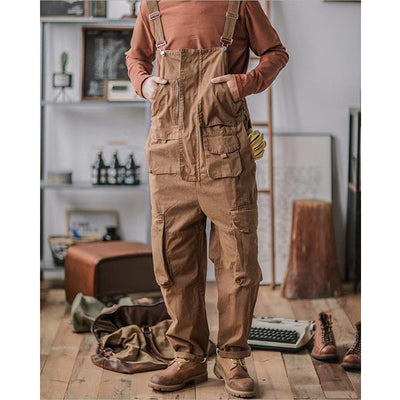 Men's Vintage Casual Solid Straight Multi-pocket Cargo Overalls