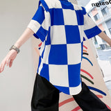 Men's Summer Large Plaid Shoulder Pad Lapel Short Sleeve Shirt