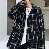 Men Casual Loose Black Plaid Contrast Color Shirt