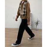 Rhombus Stand Collar Knit Zip Cardigan