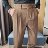 Men's Straight Leg High Waisted Pants Business Casual Slim Fit Dress Pants