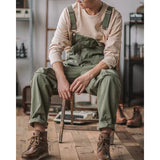 Men's Vintage Casual Solid Straight Multi-pocket Cargo Overalls