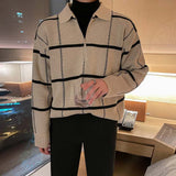 Casual Plaid Lapel Knit Long Sleeve Polo Shirt