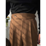 Men British Vintage Casual Neapolitan High Waist Straight Leg Pants