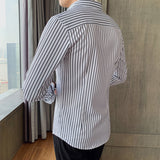 Men's British Casual Slim Striped Long Sleeve Shirt